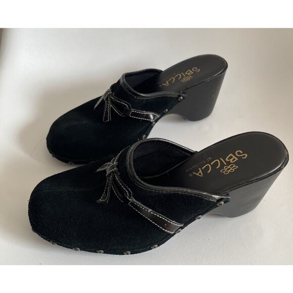 Y2K VTG ? Sbicca of California Black Suede Bow Clogs Women’s 6.5 M - Picture 2 of 14